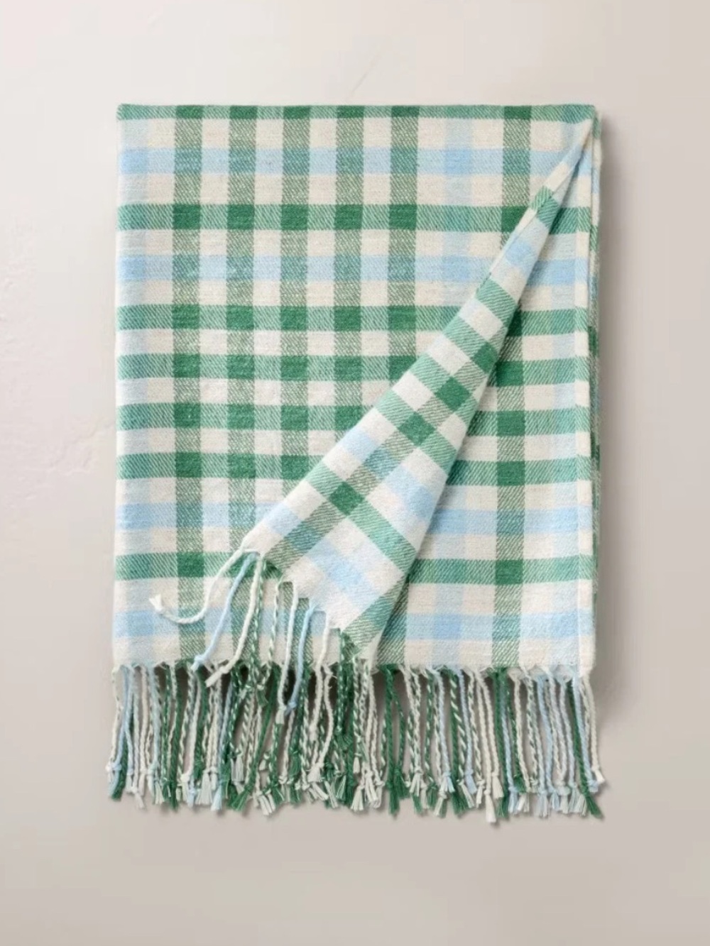 Plaid Woven Fringe Throw Blanket Green/Blue - Hearth & Hand with Magnolia NWT
